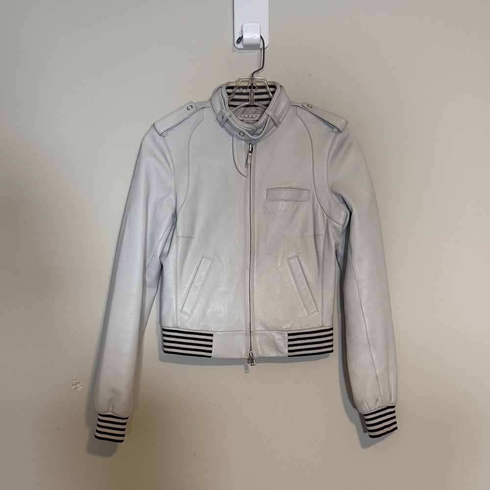 Laundry By Shelli Segal Light Gray Leather Jacket